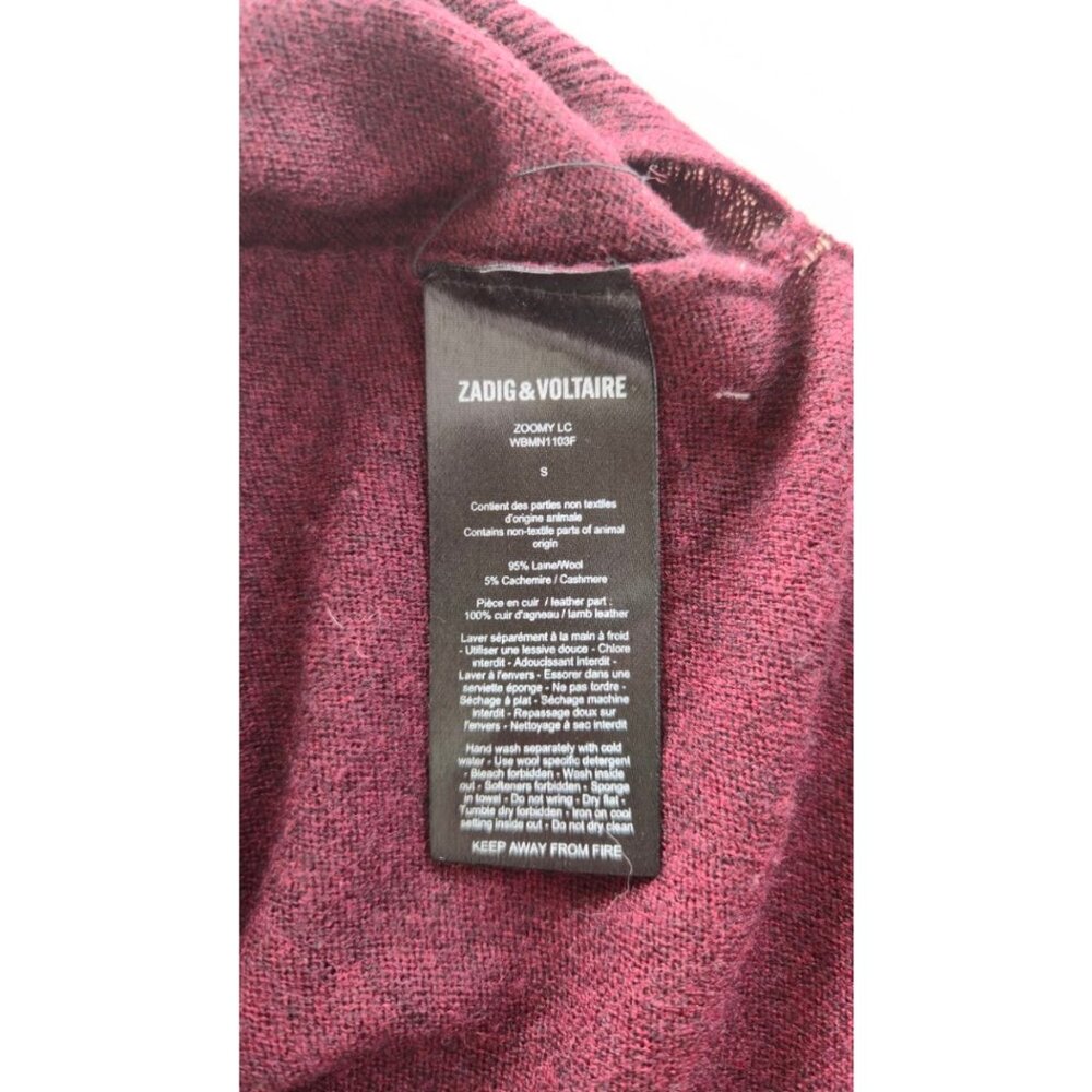 Zadig & Voltaire Burgundy Wool Cashmere Sweater with Leather Detail - Picture 10 of 10